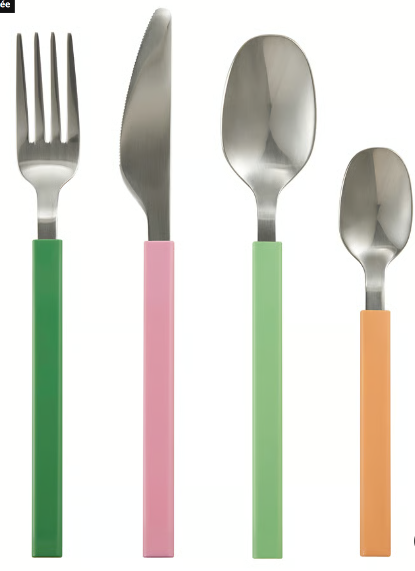 Couverts plastiques, Ménagère 16 pièces, multicolore