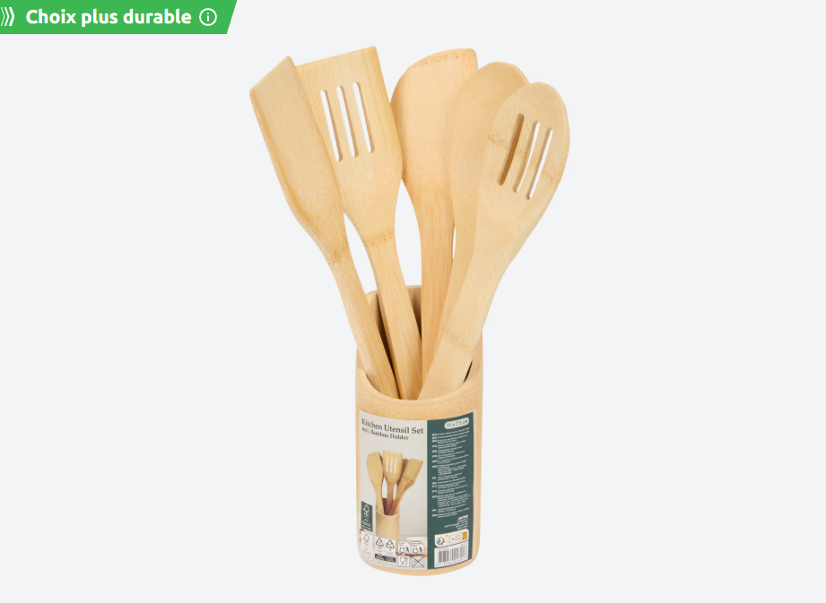 Set d’ustensiles de cuisine en bambou dans support
